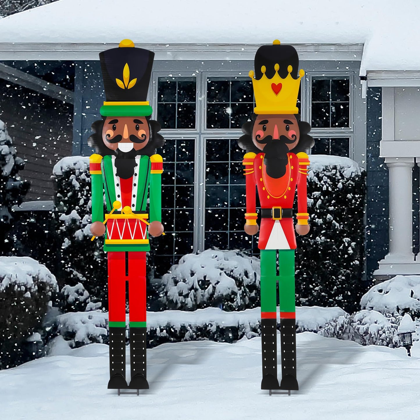 GlikCeil 2pcs 6ft Large Black Royal Metal Christmas Nutcracker Outdoor Decoration Xmas Red Green Nutcracker Yard Signs Christmas Tall Metal Soldier Stakes Ornament for Holiday Garden Lawn Porch Decor