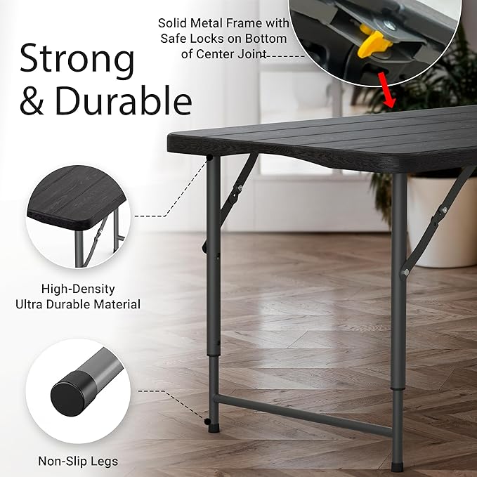 4 Feet Foldable Table Adjustable Height