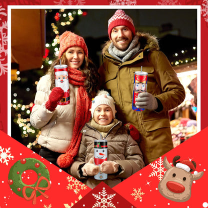 Maxdot 4 Pcs Christmas Tumbler with Lid and Straw Stainless Steel Christmas Cup Double-Insulated Water Travel Mug Vacuum Tumbler with Cleaning Brush Xmas Gift(Vivid Style,Red/green/white)