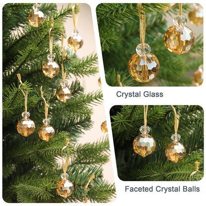 12 Pcs Crystal Glass Christmas Balls Ornaments, 0.87" Mini Prism Ball Christmas Tree Decorations, Hanging Crystal Ornament Clearance for Xmas Wedding Party Home Decor (Gold)