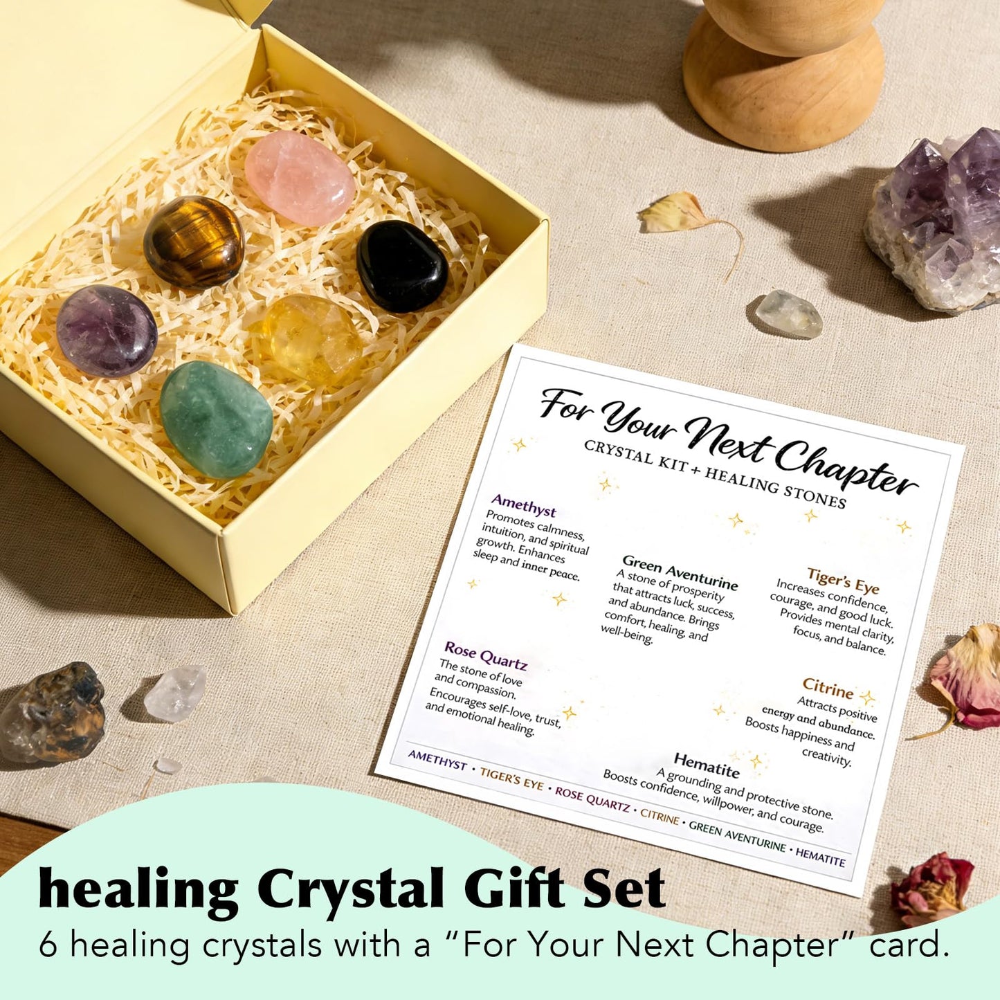 LIMGUVK For Your Next Chapter Crystal Kit with Healing Stones, 6 Piece Crystal Gift Set for Women for Graduation, New Job, Moving, Fresh Start, Healing Journey, Encouragement Gift (Next Chapter)