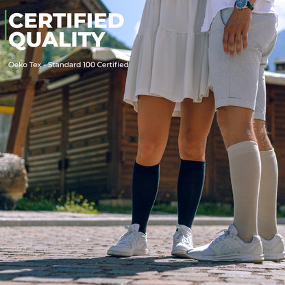 Graduated Compression Socks, Medical Socks, For Men and Women, 60% Organic Cotton (Beige, XL (44-46))