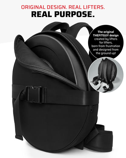 THEFITGUY Weighted Backpack for Gym Weight Plate - for Pushups, Calf Raises, Squats, Wear on Back or Front, Fits Up to 17.5” Diameter, 2.5” Thick Plate, Padded Straps & Secure Buckles - For Home & Gym