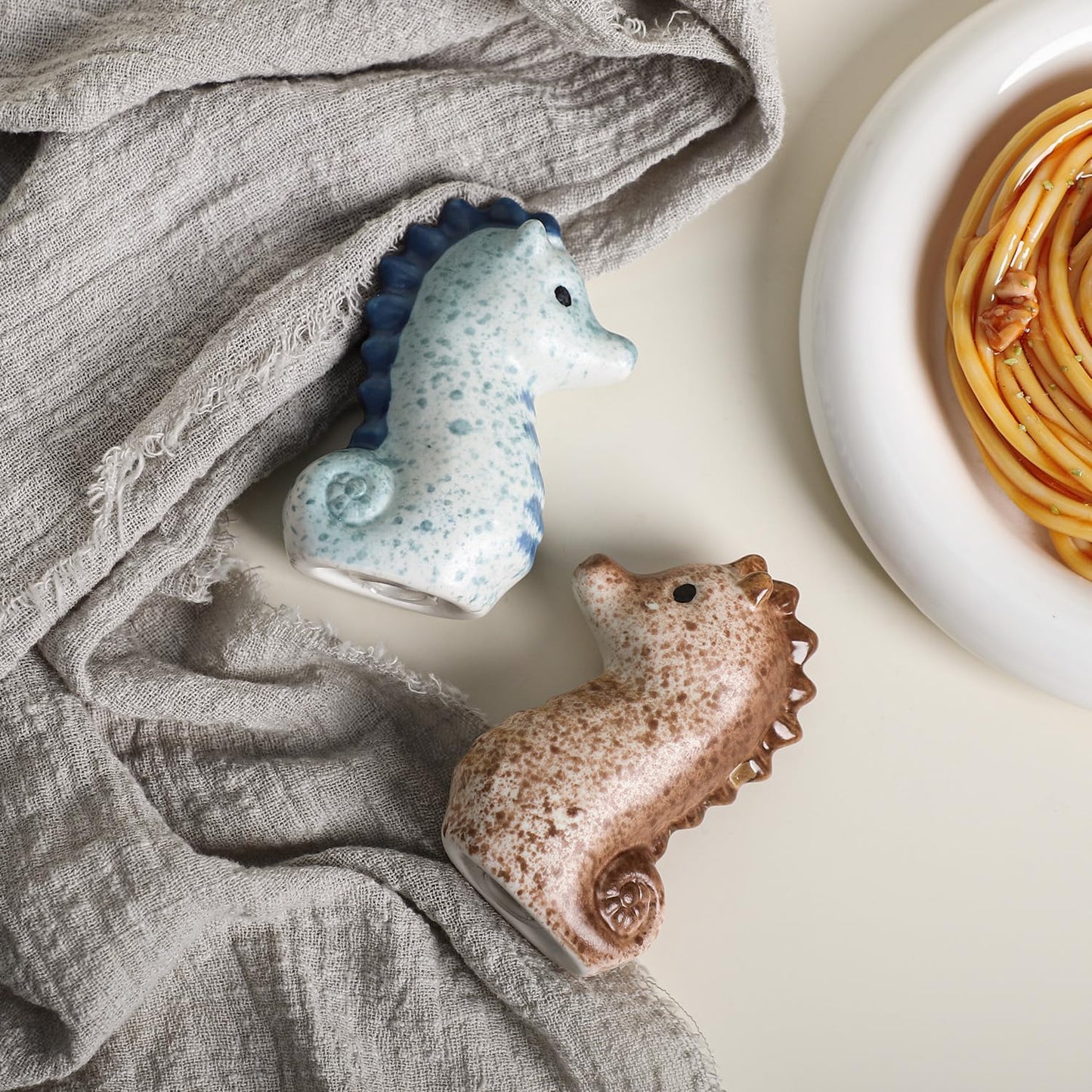 Bicuzat Ceramic Cute Sea Horse Salt & Pepper Shakers Set, Hand-Painted Sea Animals Salt and Pepper Shakers, 2 PCS Set