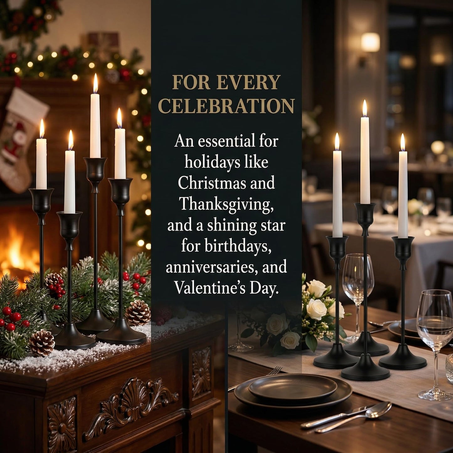 Oakernel Black Taper Candle Holders 2 Sets(6 Pcs) - Tall Metal Candlestick Holders for Table Centerpiece, Formal Dinner, Wedding, Fireplace Mantel Decor, Fits 3/4 Inch Thick Candles