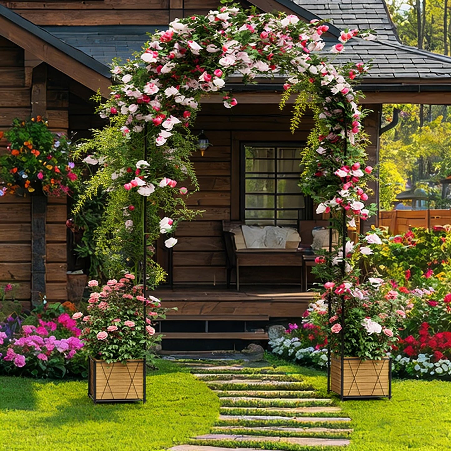 Heavy Duty Garden Arch Trellis for Climbing Plants Outdoor, Metal Garden Arbors Archway Arched Trellis with Planter Boxes, Wedding Arches for Ceremony Arch Backdrop Stands for Party Decorations, Black