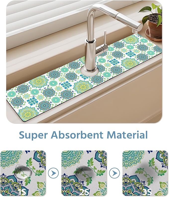 Patterned Sink Faucet Mat Kitchen Splash Guard Super Absorbent Drying Mat