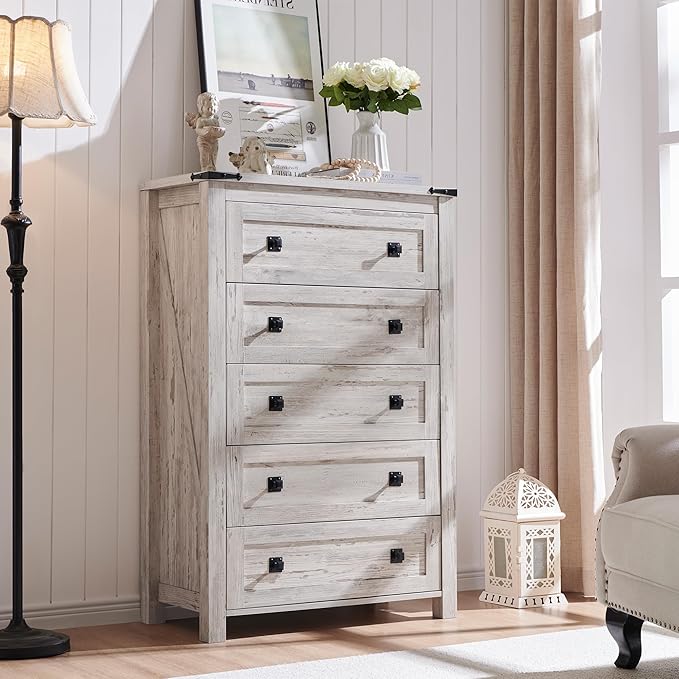 T4TREAM Farmhouse 5 Drawers Dresser Chests