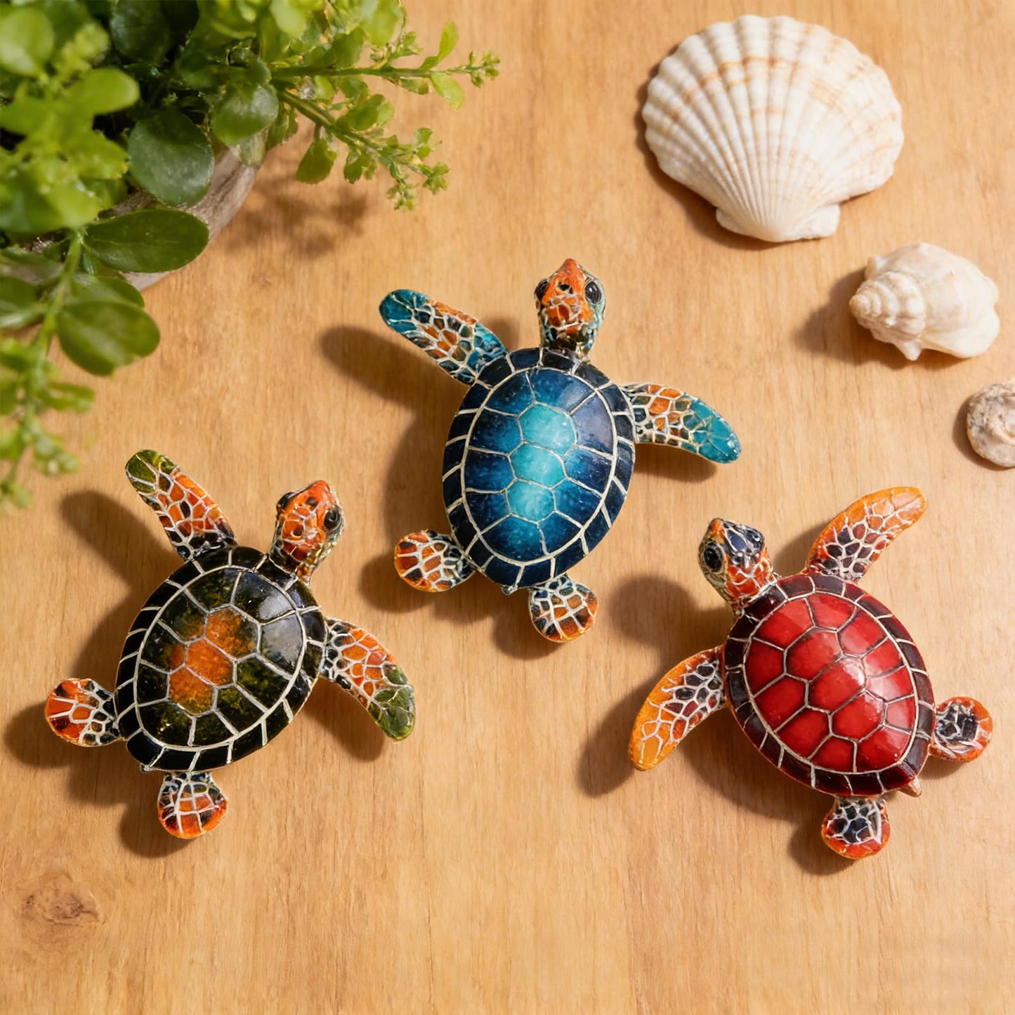 Brizoria Sea Turtle Decor Mini Turtles Vibrant Mosaic Shell Resin Figurines for Ocean Decor Coastal Tabletop Shelf Beach Themed Room Decor and Sea Turtle Gifts, Red