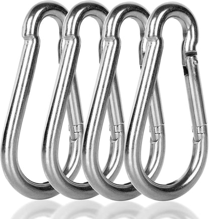 4 Pack 4 Inch Carabiner 304 Stainless Carabiner, M10 Heavy Duty Large Carabiner Clips Qiuck Link Spring Snap Hook Keychain Buckle Rope Connector for Indoor Outdoor Camping Hiking Swing Gym Hammock