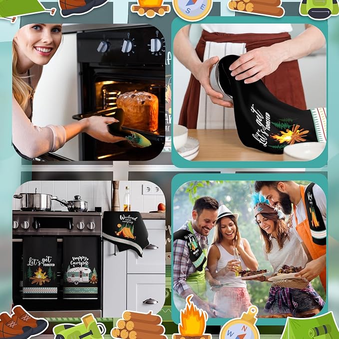Boyiee 6 Pcs Camping Kitchen Towels Black Absorbent Dish Towels Bonfire Tent