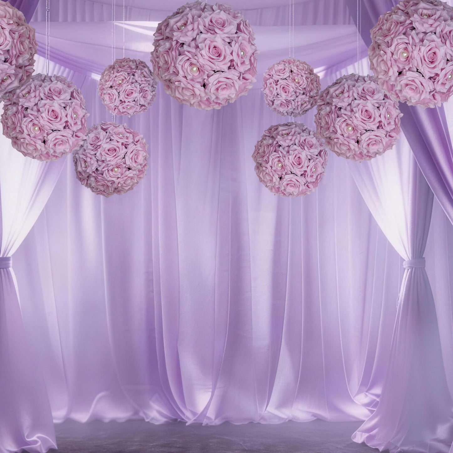 BloomTrend Flower Centerpieces for Wedding Tables: 2 Pcs 9.5 inch Diameter Pearl Inlaid Purple Silk Rose Artificial Flower Ball for Weddings Party Birthday Bridal Shower Decorations
