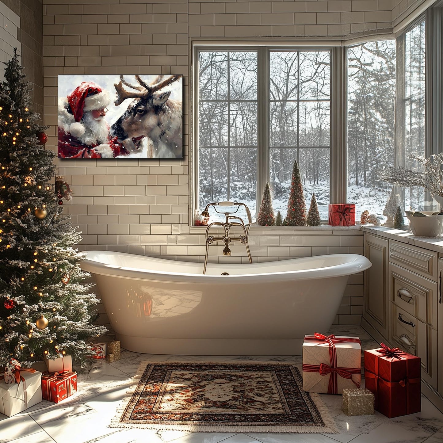 Santa's Reindeer Framed Christmas Canvas Wall Art for Living Room, Winter Pictures Wall Decor Canvas Prints for Bedroom, Santa Christmas Gifts, 8x12 Poster Artwork for Wall Decorations