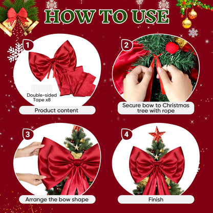 Christmas Tree Topper Bow, Double-Layer Giant Bows Christmas Decorations, Christmas Wreath Bows for Home Wreath Wall Backdrop Birthday Wedding Party Decor (Red Bow, 87 INCH)
