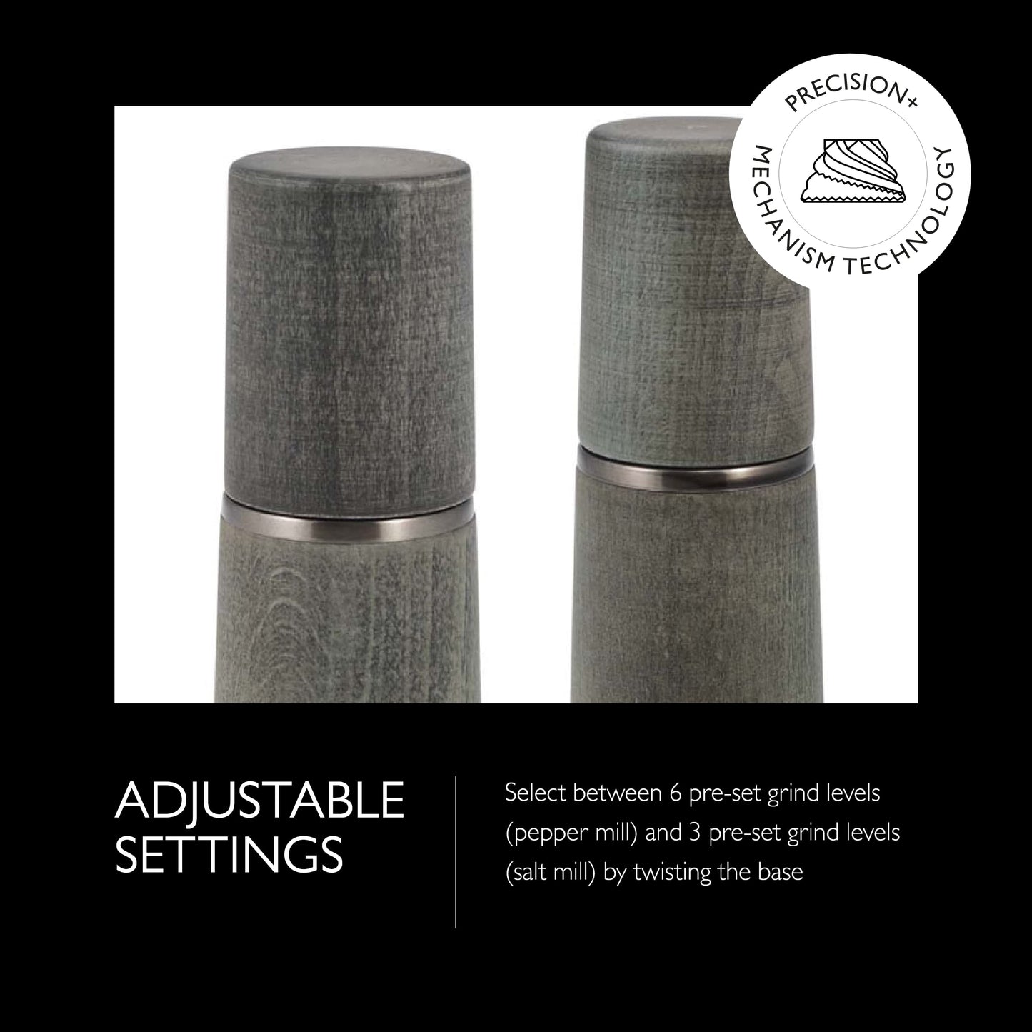 Cole & Mason Marlow Wood Mill Set - Balanced Salt and Pepper Grinders - Refillable Spice Tools - Adjustable Salt and Peppercorn Grinder Settings - Dark Grey
