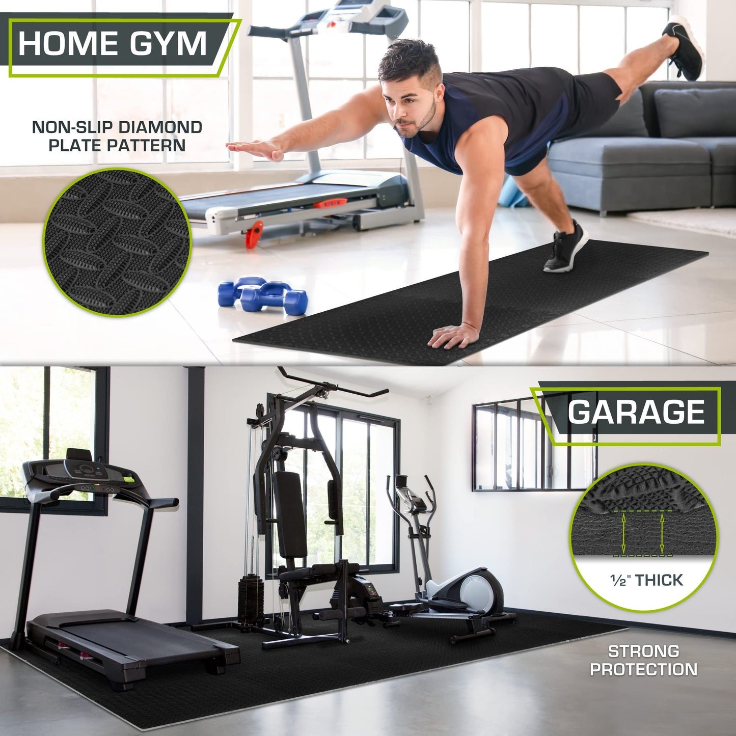ProsourceFit Puzzle Exercise Mat ½ in, EVA Interlocking Foam Floor Tiles for Home Gym, Mat for Home Workout Equipment, Floor Padding for Kids, Black, 24 in x 24 in x ½ in, 24 Sq Ft - 6 Tiles