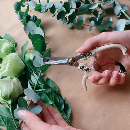 LOOPSEED Plant Pruning Shears with Vegan Leather Sheath Garden Trimming Scissors with Belt Holster Bonsai Trimmers Herb Snips Flower Clippers Modern Tools 2 Piece Bundle (Cream Pruner Beige Sheath)