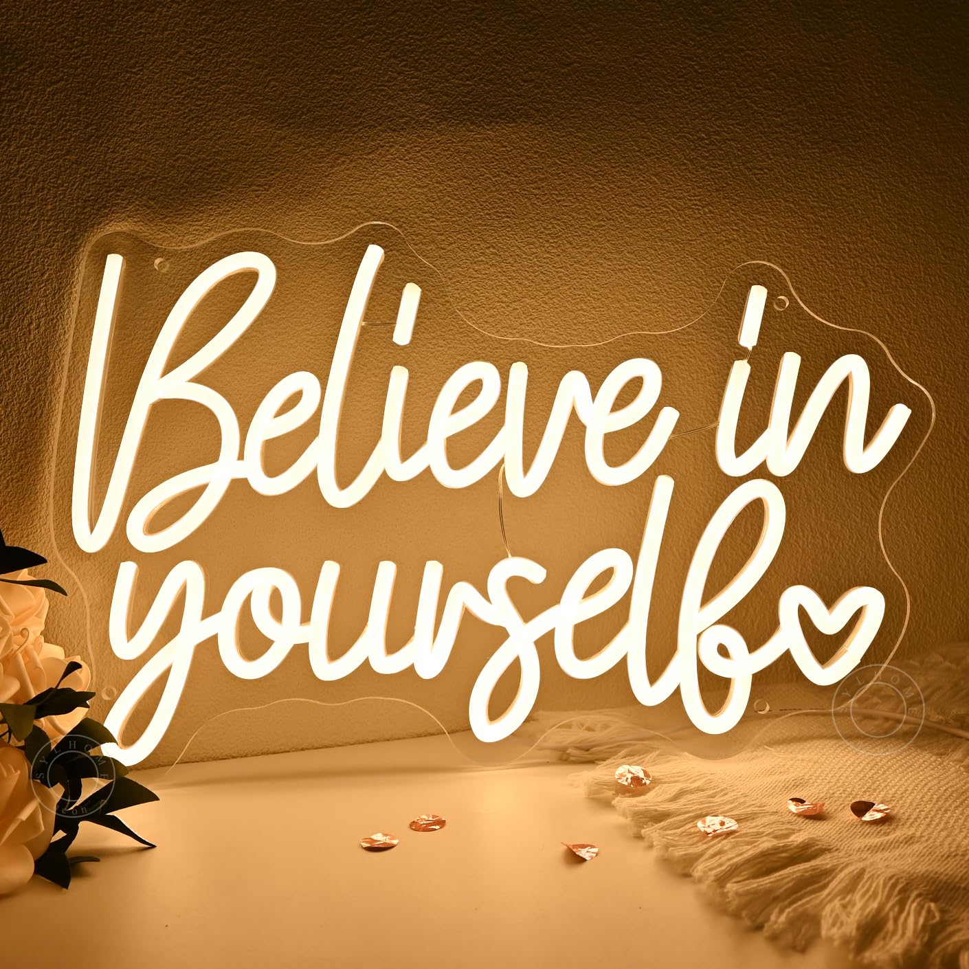 SYLHOME Led Neon Light Sign Believe In Yourself Bedroom Classroom Inspirational Wall Sign Decor Positive Birthday Party USB 15.75" X 10.12"