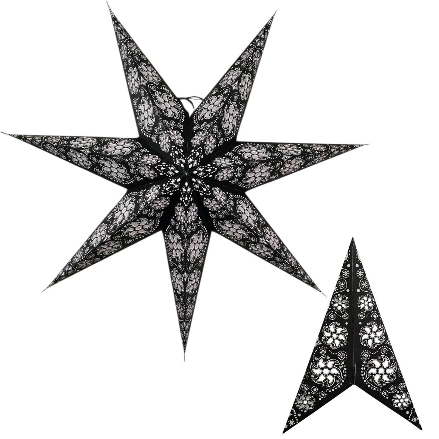 YEPSIO Lantern Lampshade Paper Star Light Shades Large 60cm Hanging Decorations for Christmas Wedding Home Decoration Birthday Party Foldable 7 Pointed Star (Black, White)