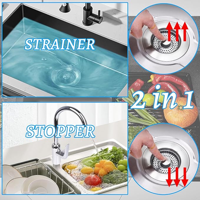3 in 1 Kitchen Sink Drain Strainer, Universal Stainless Steel Kitchen Sink