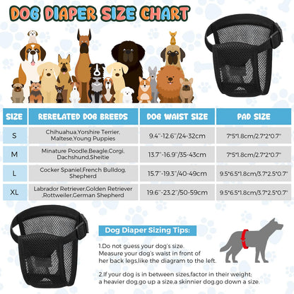 3 Pack Dog Season Pants Dog Nappies with 9 Sanitary Pad Washable Protective Trousers for Female puppy in Heat Monthly Bleeding Washable Protective Pants, Black(X-Large)