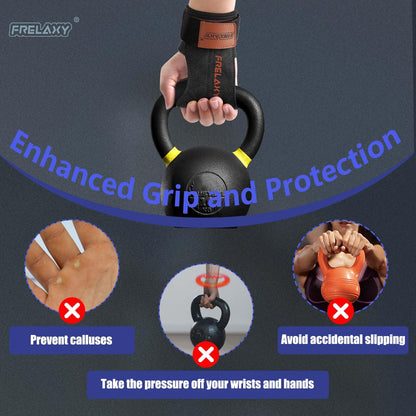 Frelaxy Lifting Wrist Straps Women and Men, Weight Lifting Grips with Cushion Wrist Loop, Double Layer Leather and Storage Pouch, Gym Workout Straps for Deadlift and Powerlifting (All Black)