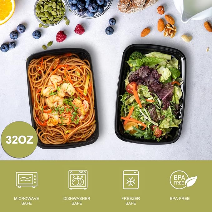 15 Pack- Meal Prep Containers 32oz, Plastic Food Prep Containers Reusable