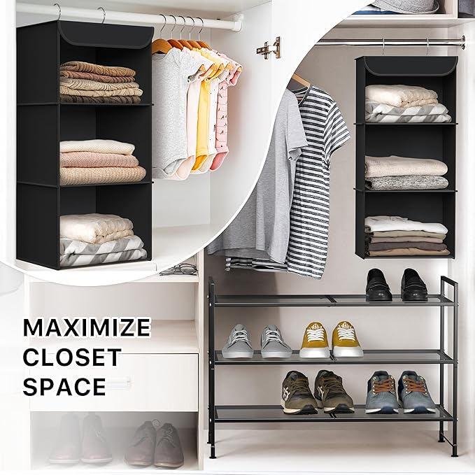 Simple Houseware 3-Shelf Hanging Closet Organizer, Fabric Storage Shelves