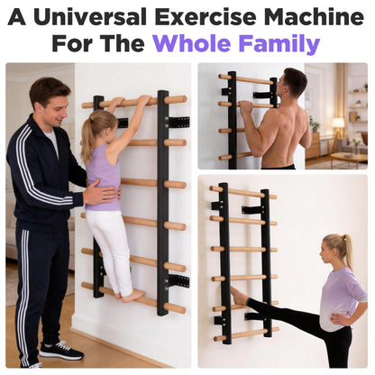 Multi-Function Half Height Swedish Wall Ladder Stall Bar – Sturdy Solid Wood & Steel Frame for Home Gym, Wall Mounted Pull Up & Climbing Bar for Full Family Strength, Stretch & Fitness Training