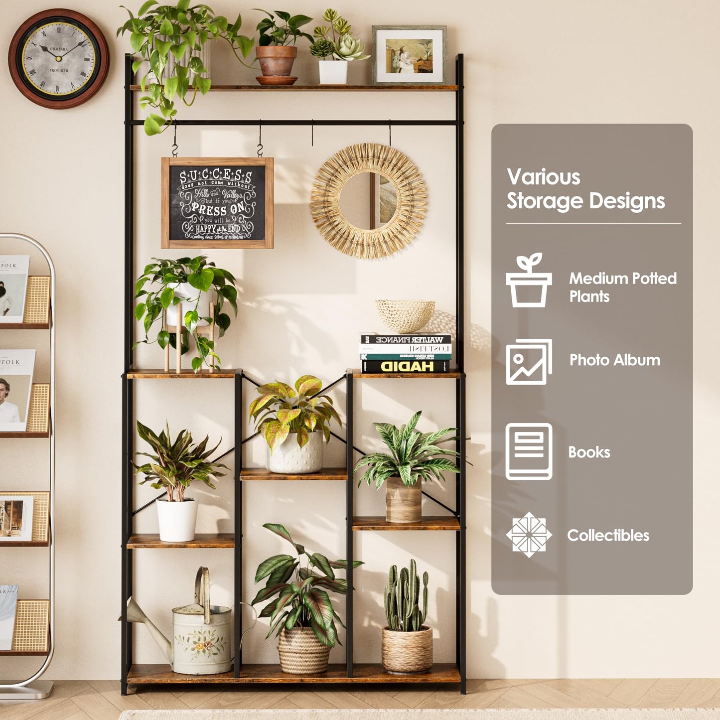 aboxoo Plant Stand Indoor with Grow Light ,71" Tall Metal Plant Shelf Indoor,Large Plant Rack with Grow Lights,Heavy-Duty Rectangle Display Shelves for Living Room, Patio, Corner