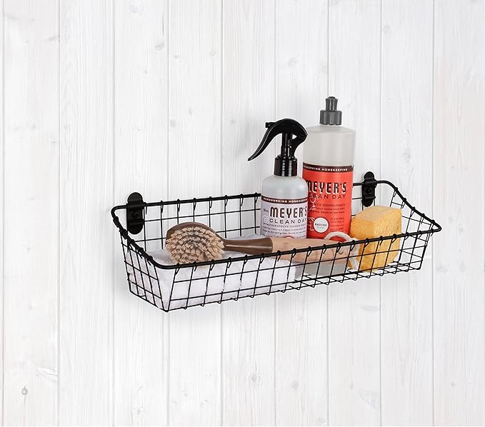 Spectrum Medium Wire Wall Basket Matte Black Rustic Wall Bin, Vintage Wire