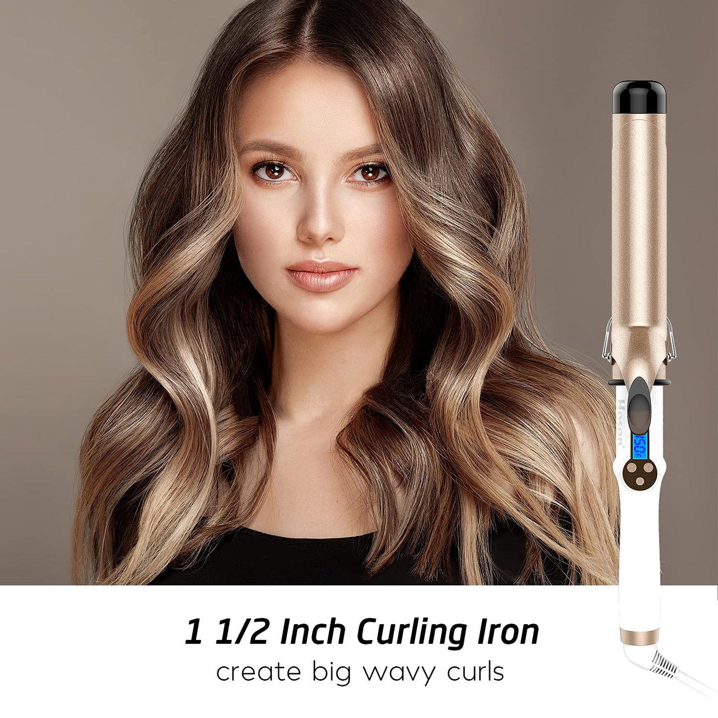 Hoson 1 Inch Curling Iron Professional Ceramic Tourmaline Coating Barrel Hair Curler, LCD Dispaly with 9 Heat Setting(225°F to 450°F for All Hair Types, Glove Include)