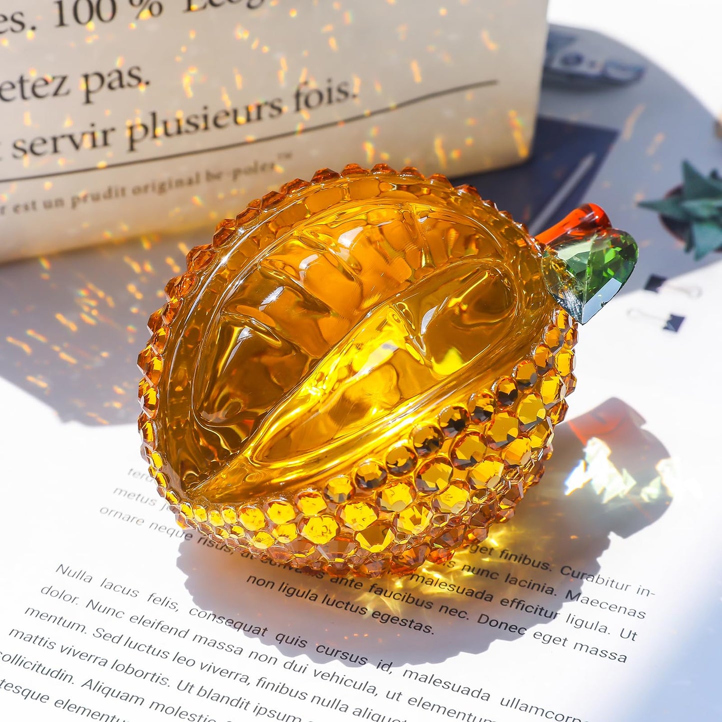 LONGSHENG - SINCE 2001 - Crystal Durian Figurine Fruit Ornaments Collectibles Rhinestone Glass Fruit Decoration Crystal Office Desk Table Home Decor Paperweight