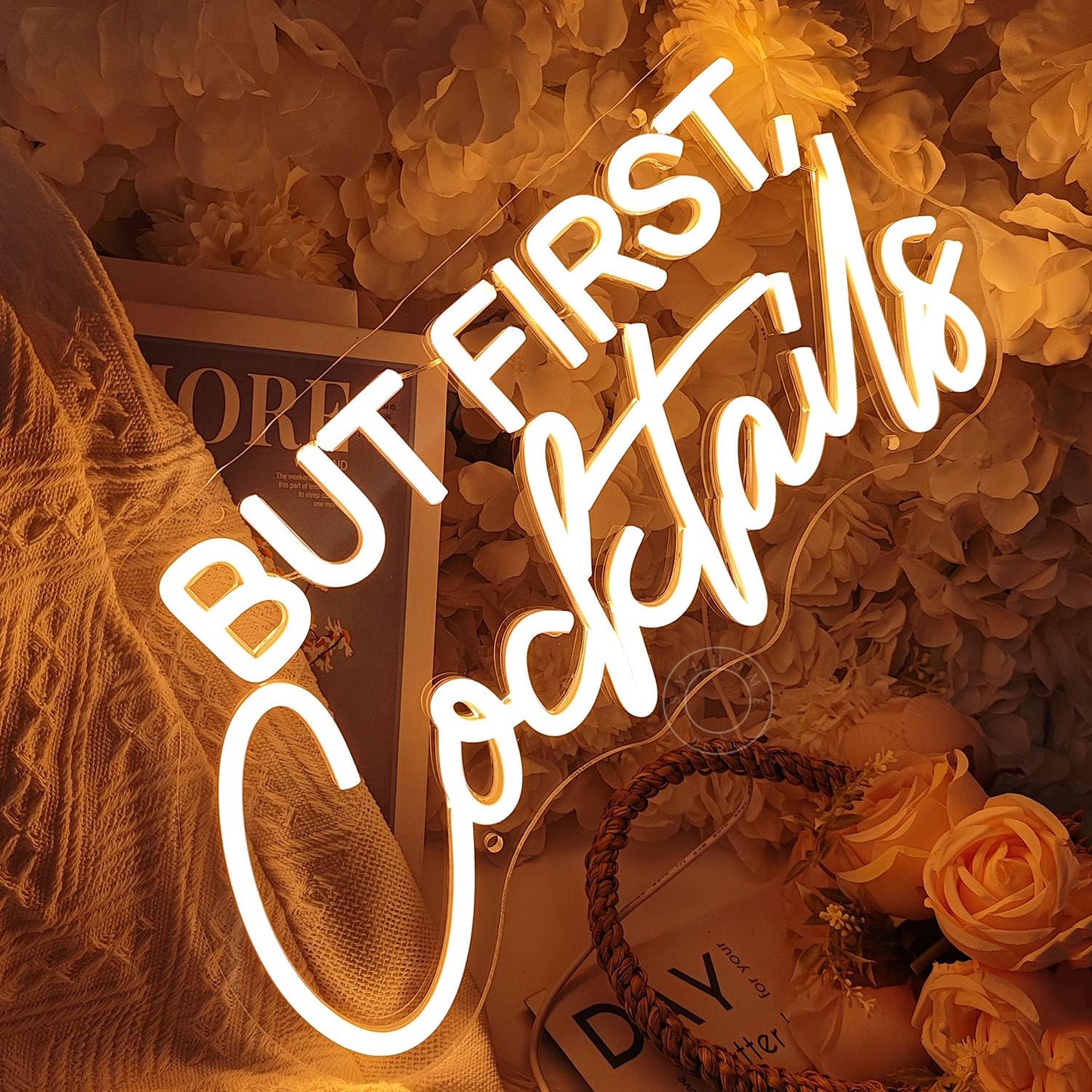 SYLHOME But First Cocktails Led Neon Light Sign Home Bar Shop Bedroom Man Cave Wall Sign Decor Wedding Birthday Party Light Up Sign Celebrate Backdrop USB 15.75"X7.9"