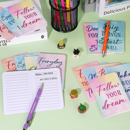 48 Pcs Watercolor Bulk Motivational Pens Inspirational Notepads Set, Pocket Motivational Quote Notebooks Ballpoint Pens, Mini Journals Gift Set for Kids Students Teachers School Office Prizes Supplies