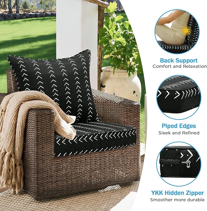 Outdoor Deep Seat & Back Cushion Set, 24 x 24 Inch Water Repellent and Fade