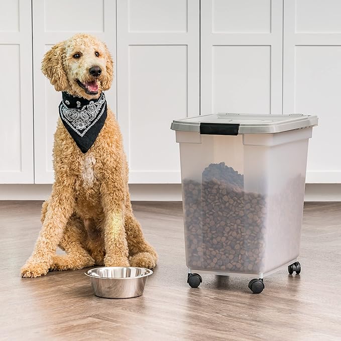 IRIS USA Airtight Dog Food Storage Container, WeatherPro, Removable Wheels