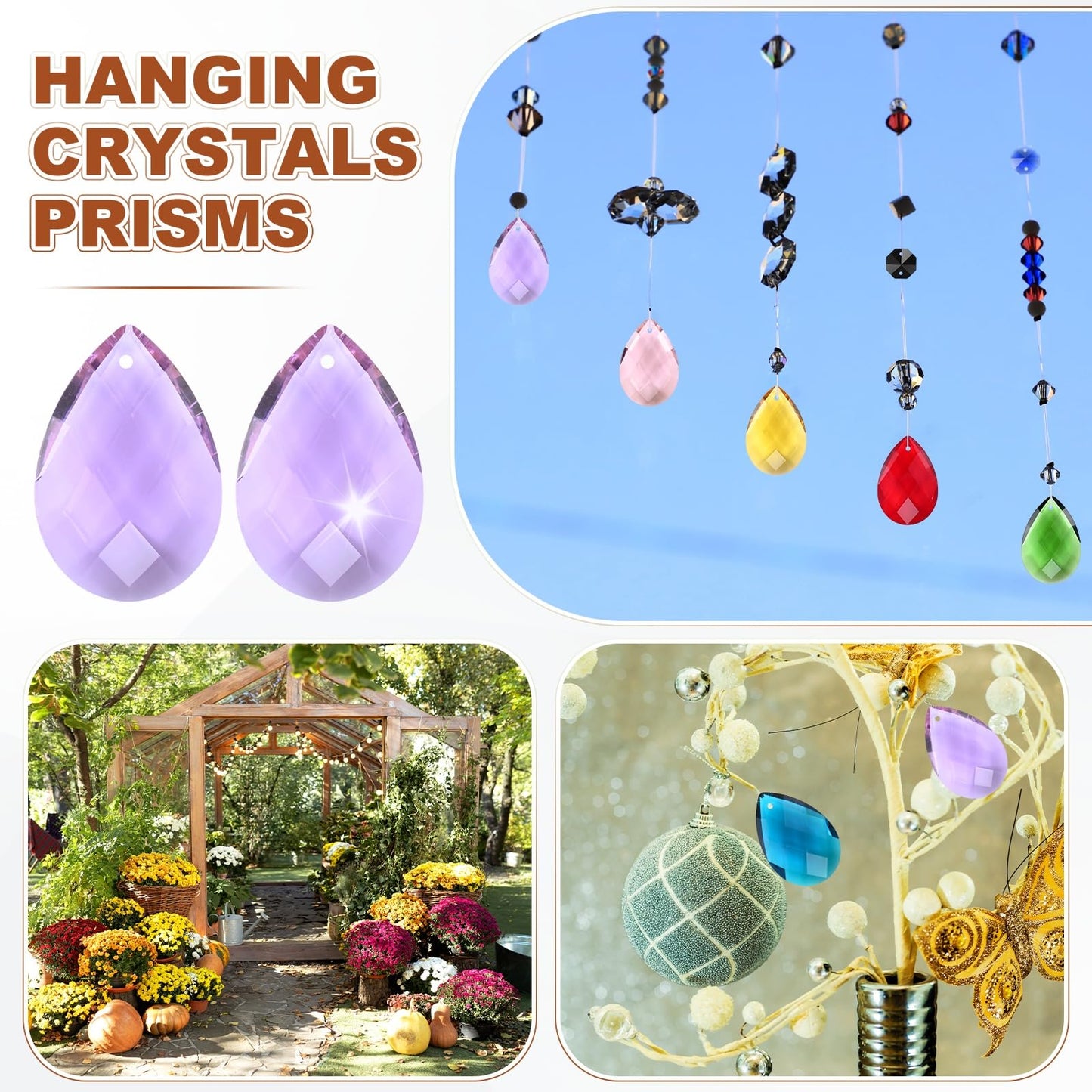 M METERXITY 8-Pack Crystal Grid Prisms, 38mm/1.5 Inch Chandelier Pendant Maker Hanging Crystals Chandelier Prisms for Home/Windows/Garden/DIY Decoration[Purple]