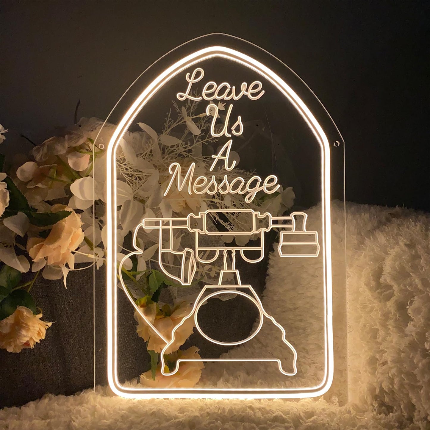 Leave a Message Neon Sign Wall Decor 3D Art Carving Design USB Powered Personalized Neon Light Sign Beauty Salon Spa Hotel Storefront Business Lash Hair Shop Wedding Neon Signs Warm White 11.8 IN