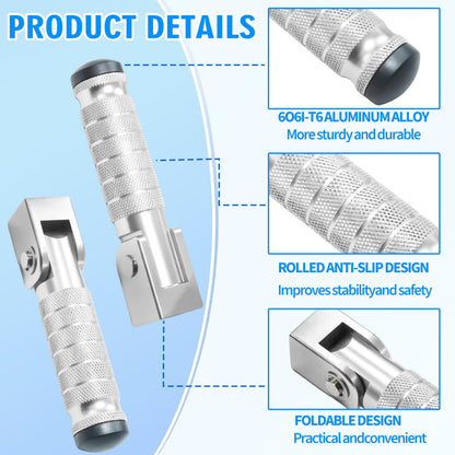 M8 Anti-Skid CNC Universal Motorcycle Foot Pegs Degree Foldable Footpegs Footrest,Upgrade Passenger Pedal For Mini Bike Dirt Pit Bike Electric Car Motorbike Honda Suzuki Yamaha Kawasaki (Silver)