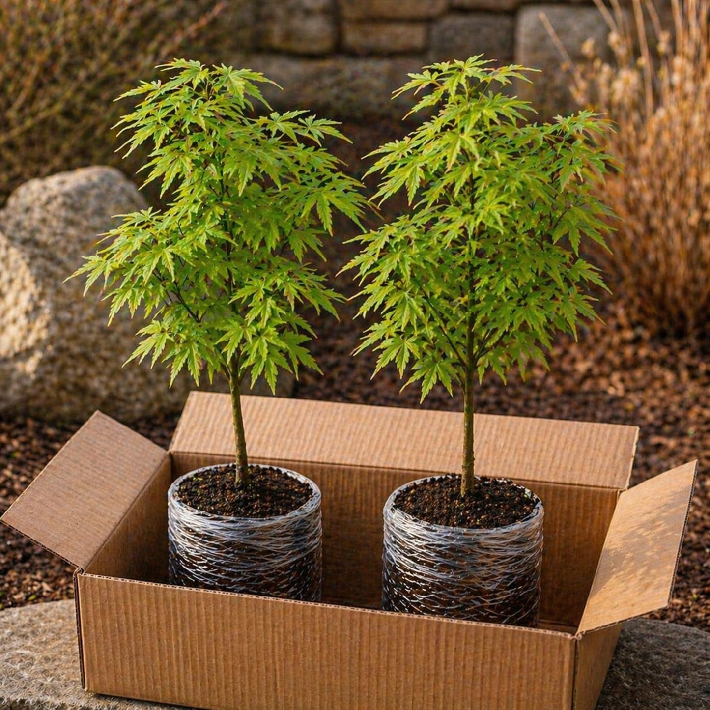 2-Pack Live Green Japanese Maple Tree Starts – Acer Palmatum Seedlings – Ornamental Landscape Trees – Vibrant Spring Color – Easy to Grow Starter Plants