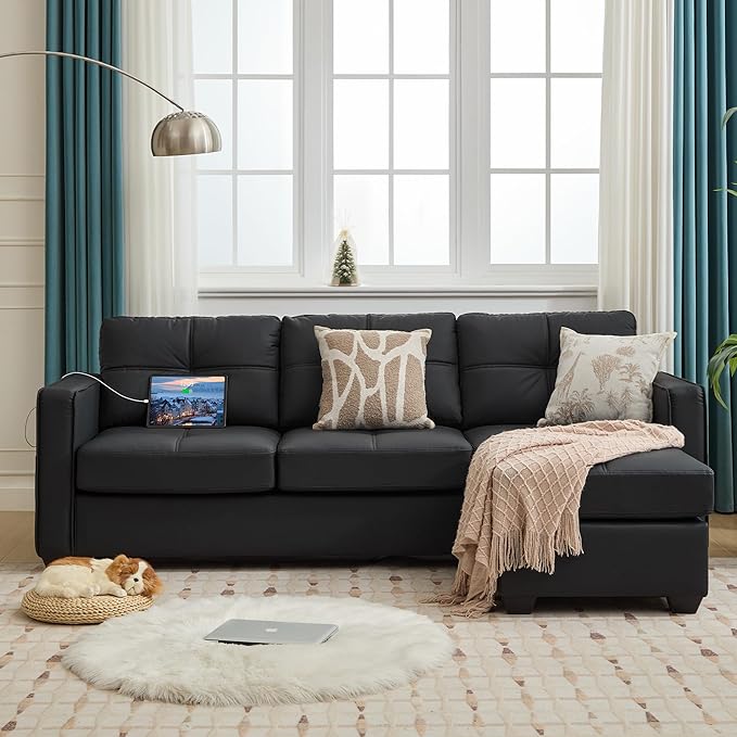 TYBOATLE Black Sectional Couches w/Side Pockets