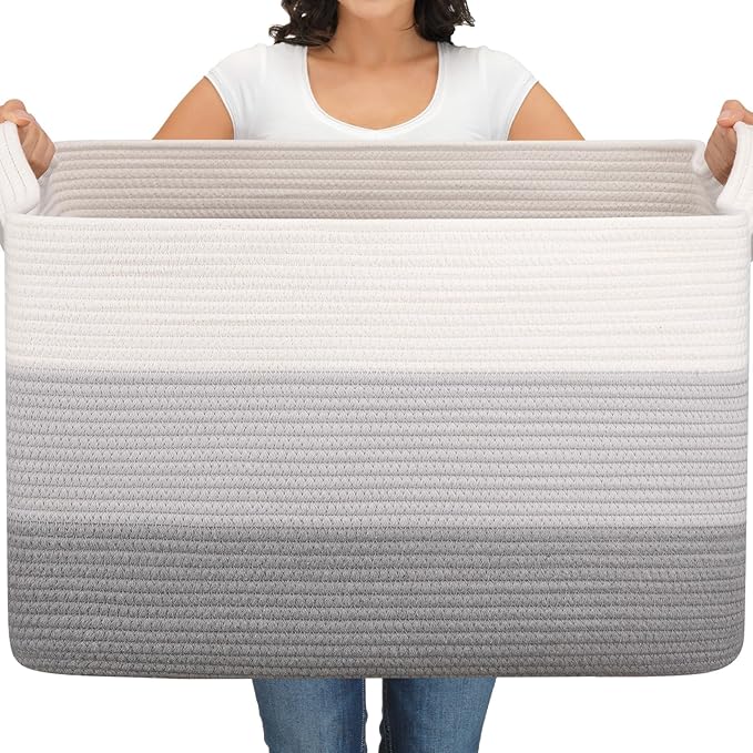 OIAHOMY Extra Large Blanket Basket, 110L Cotton Rope Woven Laundry Basket