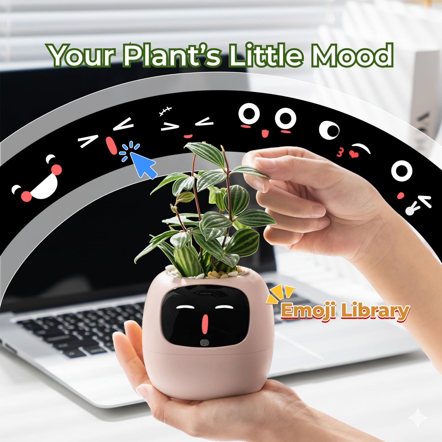 PLANTSIO Ivy AI Smart Planter Intelligent Flower Pot for Home Decoration Plants Companion Neat Desk Setup Gift Pet Planter Robot Guidance on Plant Care with Emojis (Pink)