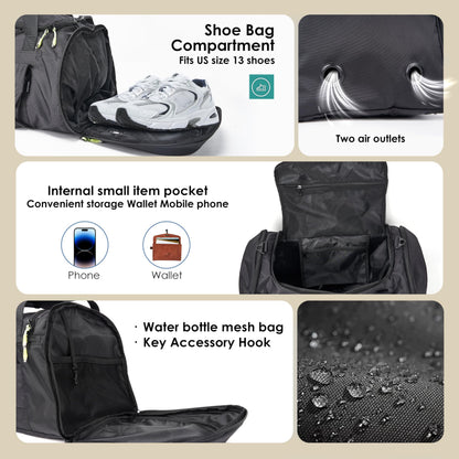 MOYSOON Small Gym Bag for Men & Women - Duffle Bag with Shoe Compartment, Multiple Pockets, Wet/Dry Compartment | Perfect for Travel, Fitness, Workout, Sports (Black)