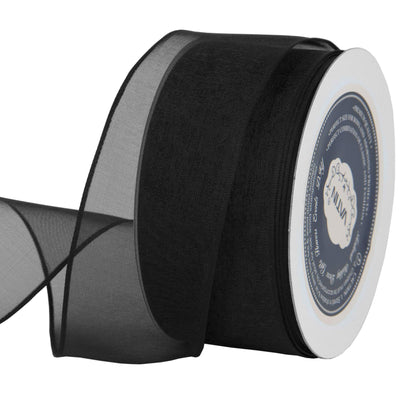 VATIN Black Organza Wired Ribbon, 1-1/2" Black Sheer Ribbon with Metallic Edge for Christmas Tree Decoration Gift Wrapping Wedding Crafts -25 Yards