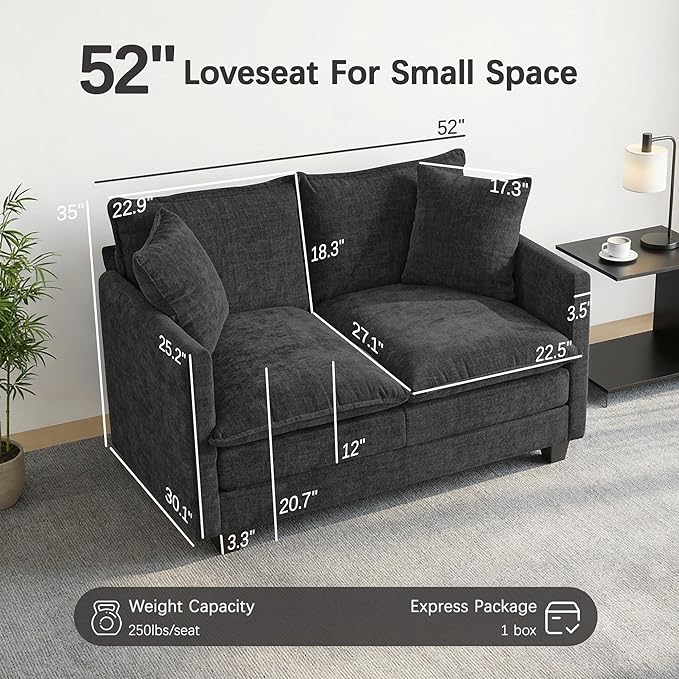 Loveseat Sofa, Comfy Chenille Small Couch