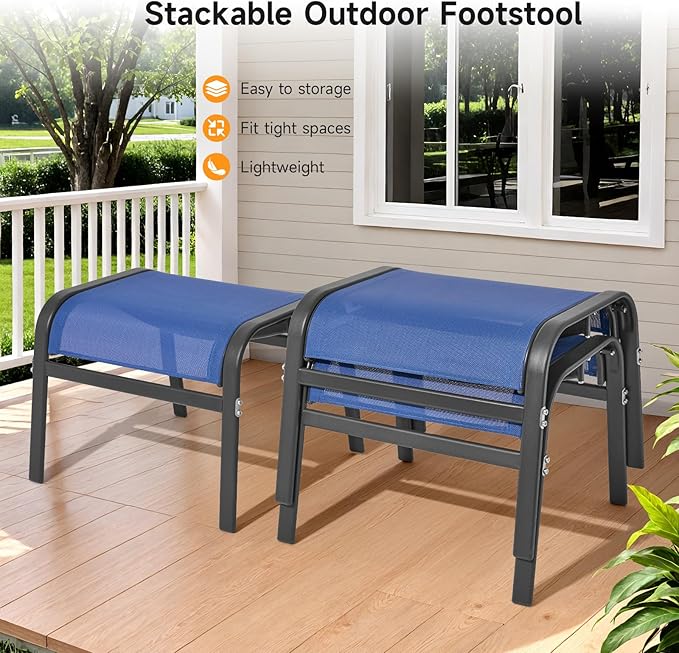 ONBRILL Outdoor Ottoman Set of 2, All Weather Outdoor Foot Stool