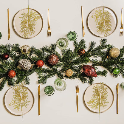 15 Pcs Gold Glitter Artificial Cedar Sprigs Picks Faux Cedar Branches Stems Christmas Tree Picks Sprays 15.4" H for Gold Christmas Tree Wreath Wedding Bouquet Winter Seasonal Holiday Decoration