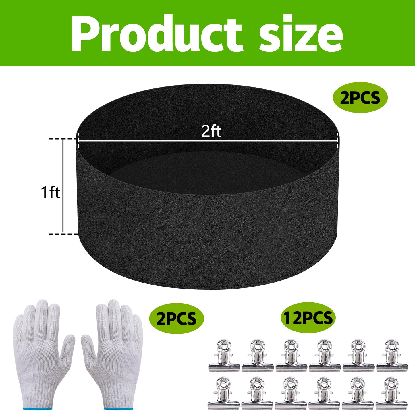 Mizelu 2 Sets 2 x 2 x 1 ft Raised Garden Bed Liner Bag, Breathable Grow Bed Fabric Liners with Clips and Gloves, Garden Box Non Woven Bag for Outdoor Plants Growth Keep Soil Isolation (No Garden Bed)